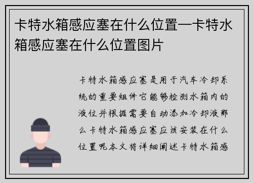 卡特水箱感应塞在什么位置—卡特水箱感应塞在什么位置图片