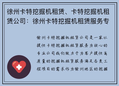 徐州卡特挖掘机租赁、卡特挖掘机租赁公司：徐州卡特挖掘机租赁服务专家