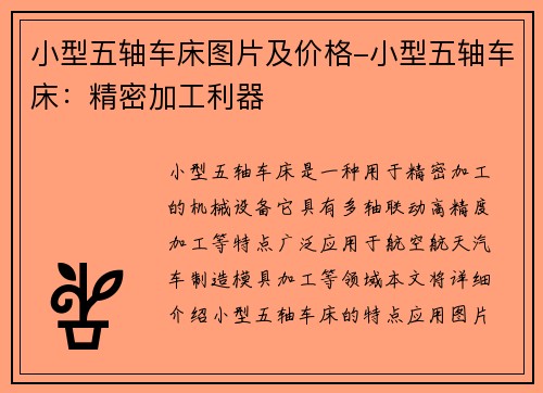 小型五轴车床图片及价格-小型五轴车床：精密加工利器